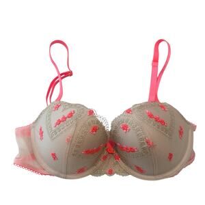 Victoria's Secret Dream Angels Floral Cream Orange Embroidered Bra 32D